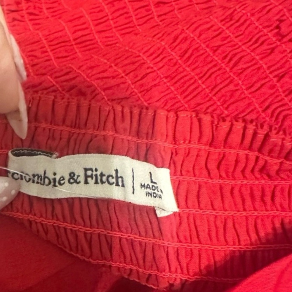 Abercrombie Red Smocked Midi Dress Large Tie Strap Cotton Sundress NWT - Picture 4 of 5